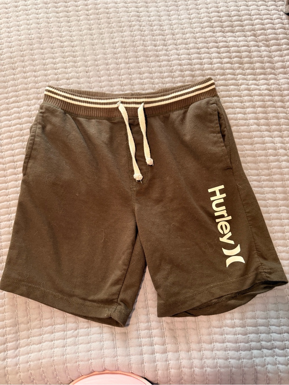 Hurley Men's Olive Green Athletic Drawstring Shorts with Cream Accent